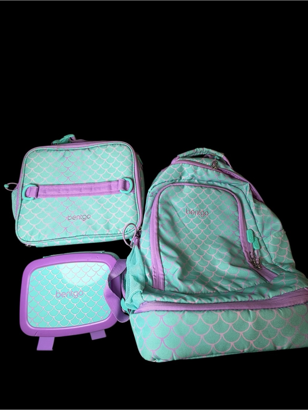 Bento Kids Mermaid-Print Backpack, Lunchbox & Snack Box Set - Mint and Purple